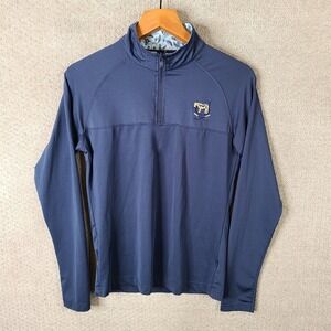 Swannies Pullover Mens Small Navy Blue Quarter Zip Golf Horse Logo Floral Trim